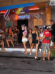 Candids of playful Ladyboy whores on Walking Street in Pattaya