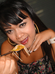Teen Ladyboy Ping fucks herself with a big green cucumber